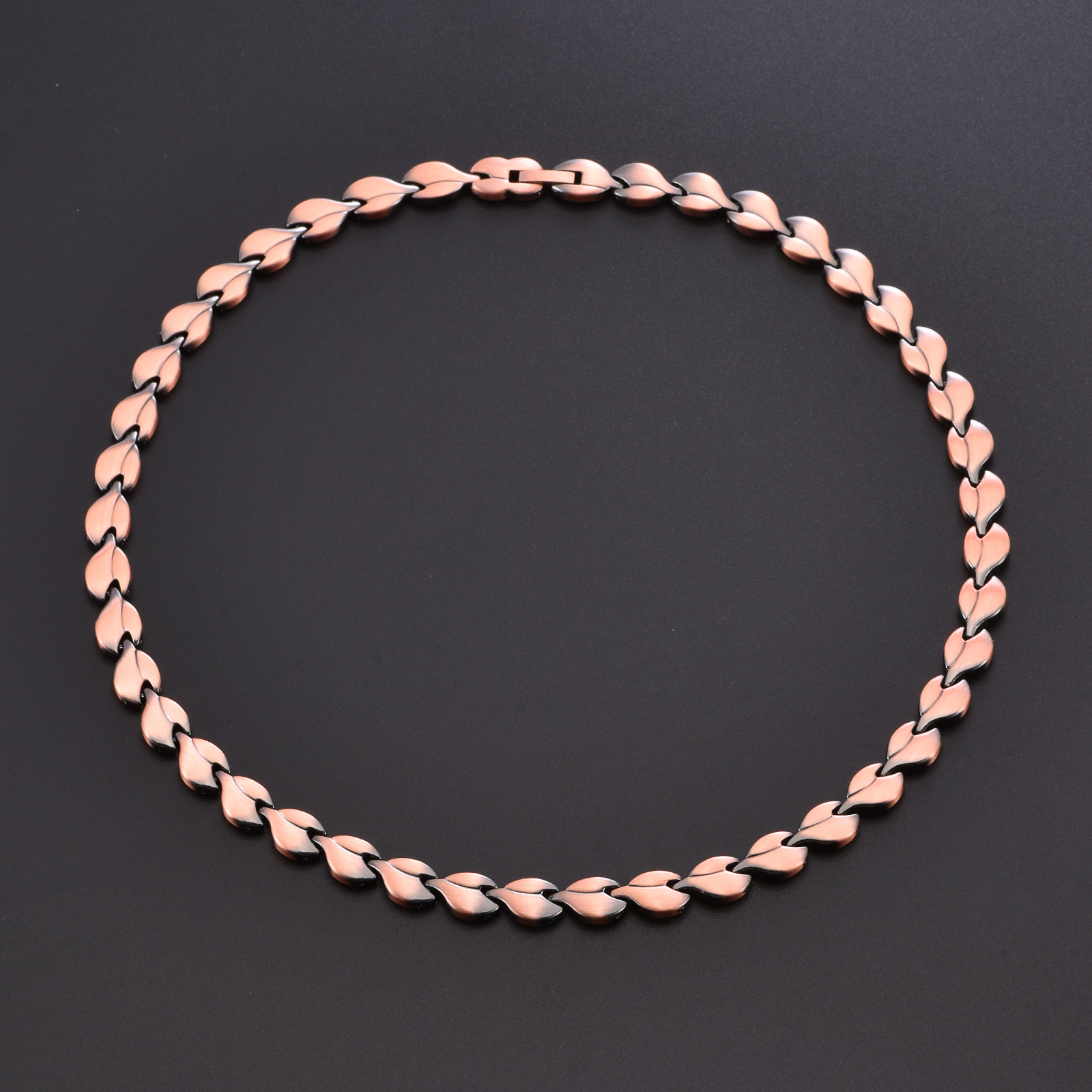 Retro CopperColored Leaf-Shaped Magnetic Therapy Bracelet Mens Red Copper