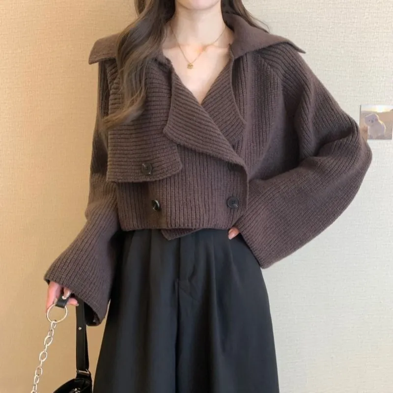 French Lazy Style Lapel Chic Long Sleeve Sweater