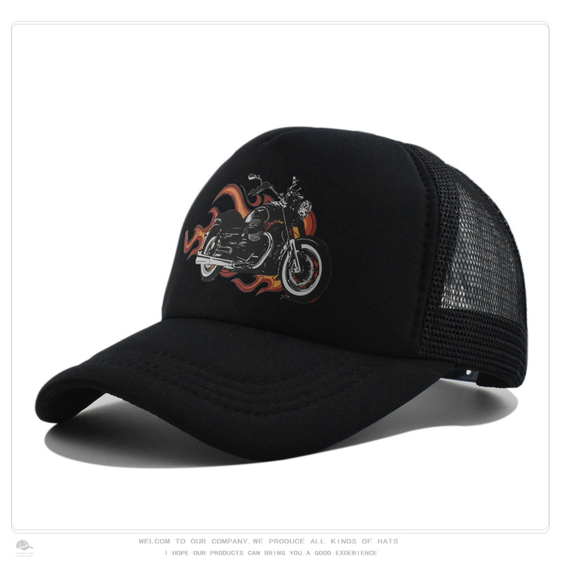 Summer Sun-Protection Breathable Outdoor Visor Cap With Motorcycle Print Baseball Hat