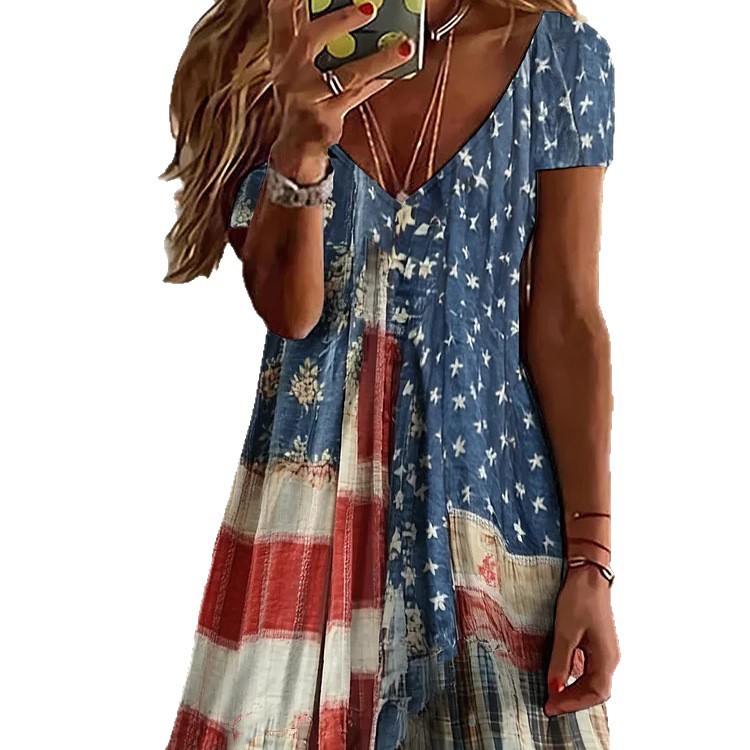 Casual V-neck Printed Swing Women's Dress