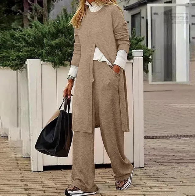 Autumn And Winter Leisure Two piece Set For Women Khaki - Shop at LoveMi