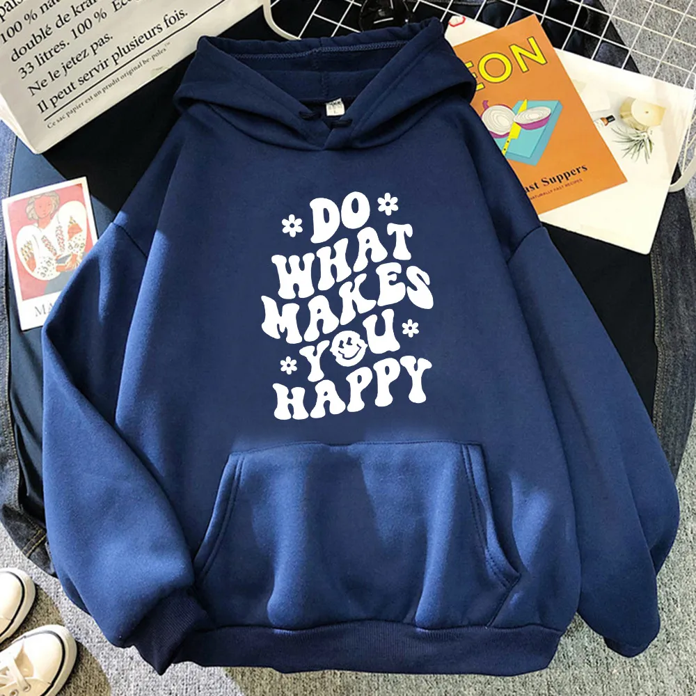 Casual Printed Women's Hoodie - Navy