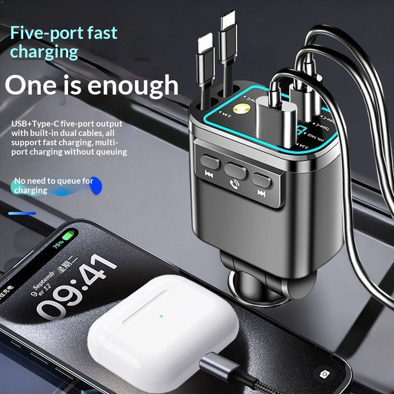 240W Car Bluetooth Fast-Charging Charger With Retractable Cable