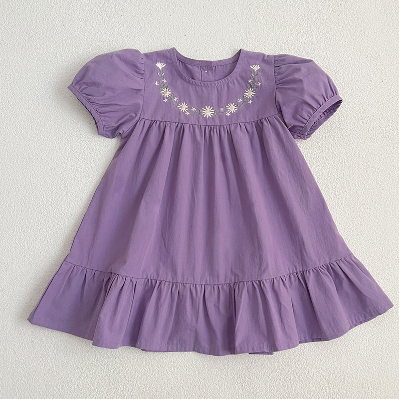 Little Girls Embroidered Flower Short-Sleeve Dress