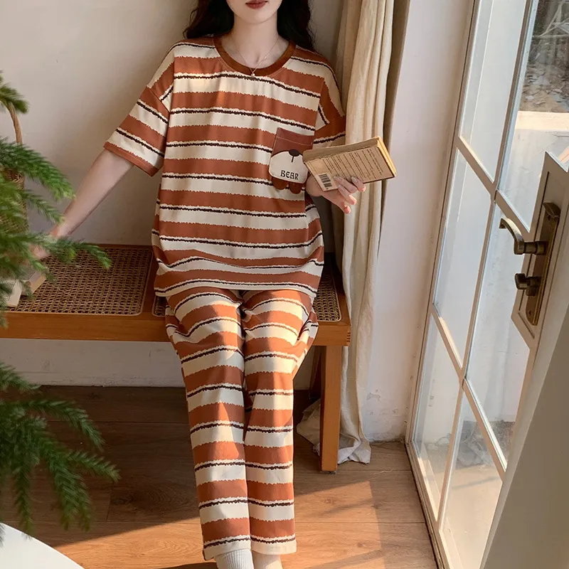 Summer Pajamas Women's Short-sleeved Trousers Cotton Two-piece Set - Hz33504-Xxl