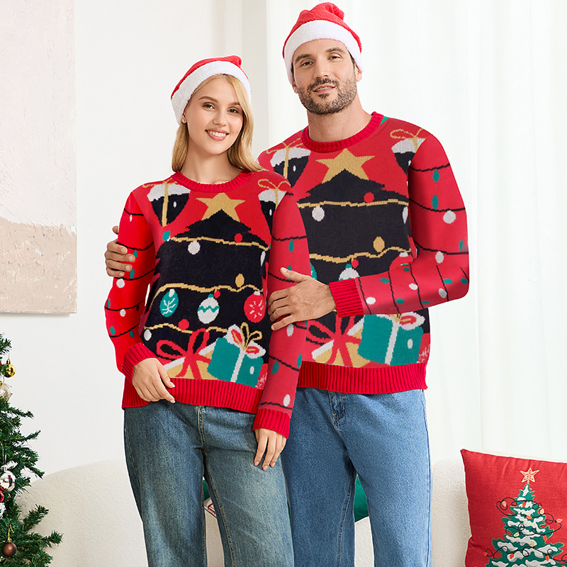 Hot-selling Jacquard Christmas Tree Sweater A Relaxed Laid-back Style For Couples