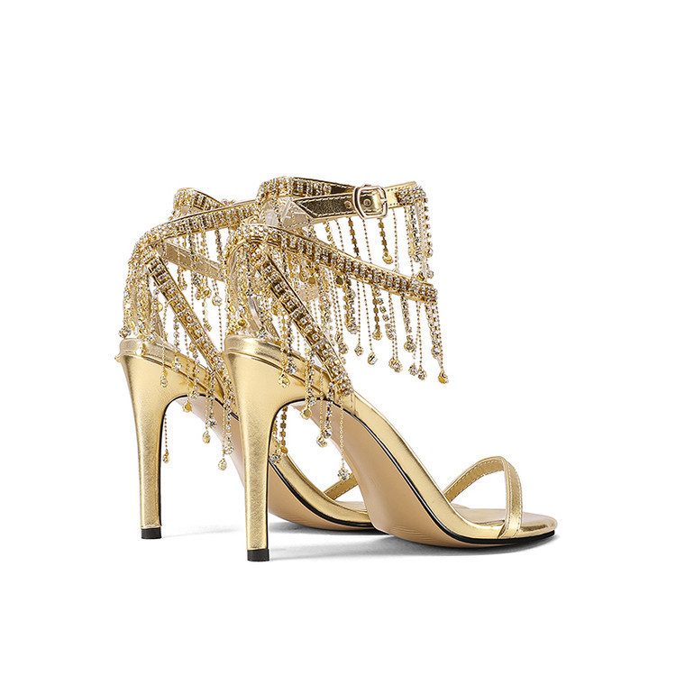 Minimalist Single-strap Sandals Round-toe Tassel-detail Stiletto Heels — detail view 6