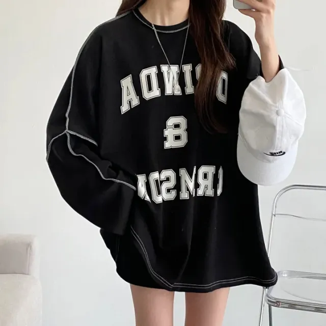 Design Sense Stitching Thickening Plus Size Top Korean Style Fleece lined Sweater 5057A Black Thin - Shop at LoveMi