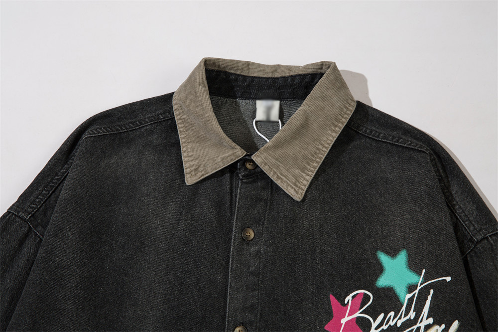 Trendy Design Five-pointed Star Letter Printing Denim Shirt