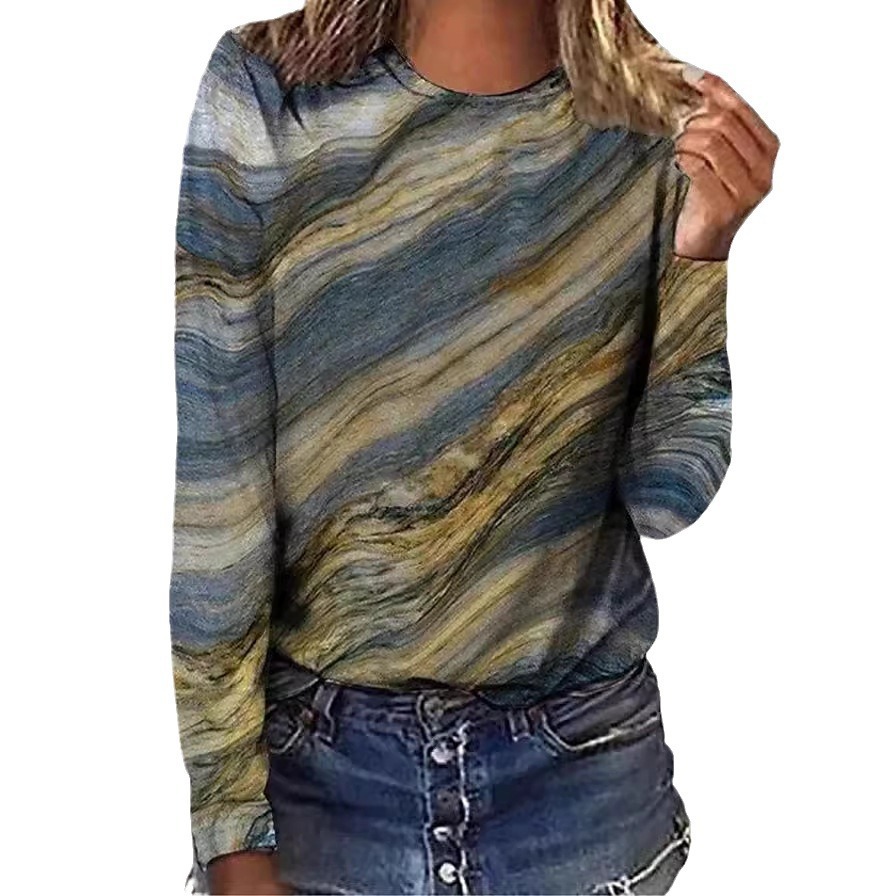 Comfortable Casual And Relaxed-fit With A 3D Print Cozy Sporty Long-sleeve Crew-neck T-shirt