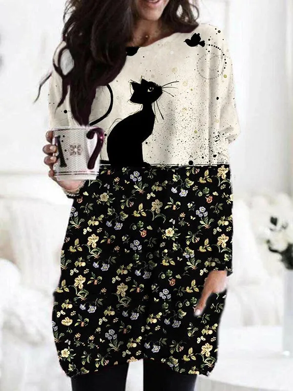 Round Neck Long Sleeve Stitching Casual Pocket Women's T shirt Tops Ksx5168 - Shop at LoveMi