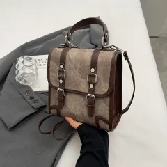 British College Style Backpack Simple Retro School Handbag - Brown - View 1