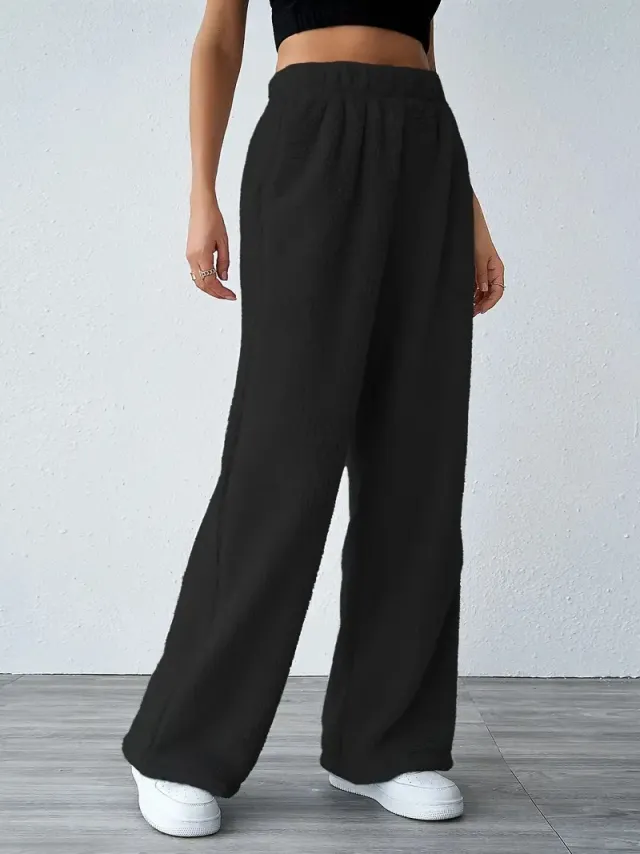Autumn And Winter Solid Color Fashion Plush Casual Pants Black - Shop at LoveMi