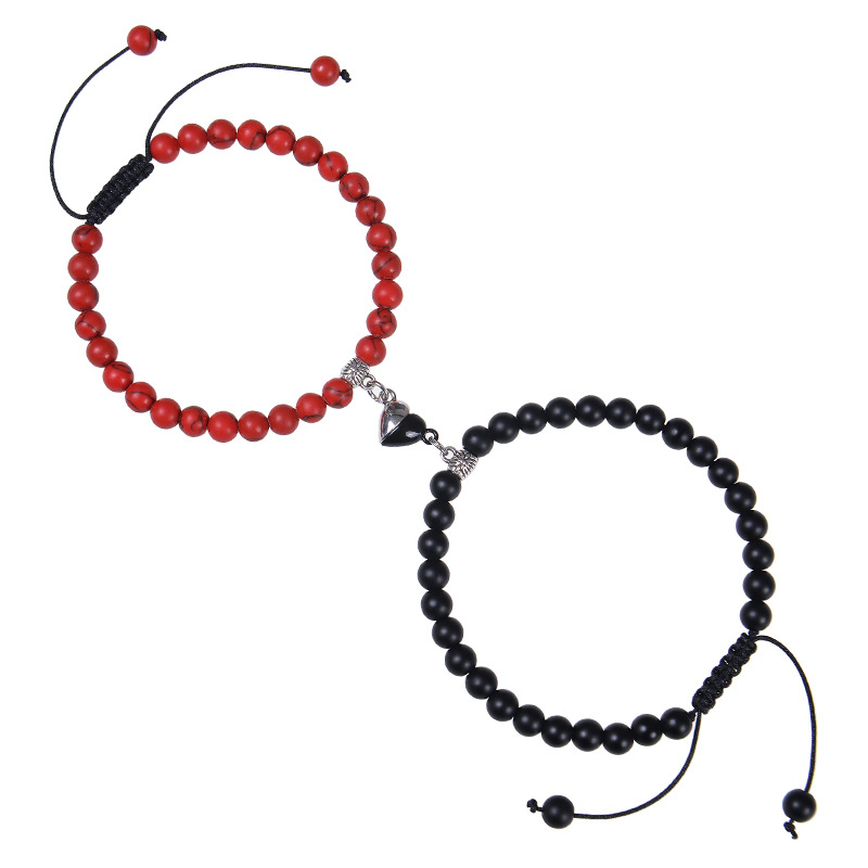 Heart-shaped Magnet Suction Black Frosted Stone Couple Bracelet