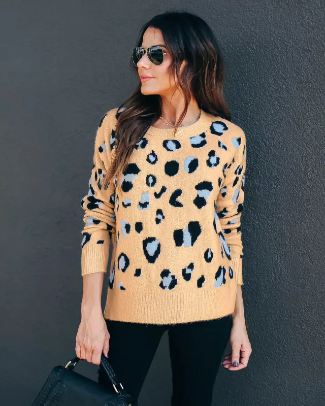 Plus Size Women's Sweater Leopard Print Knitwear Base Clothing Sweater Khaki - Shop at LoveMi