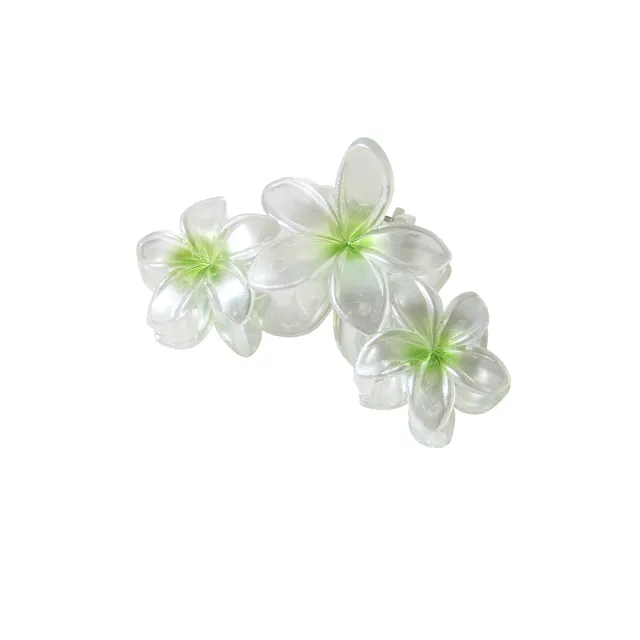 Pearlescent Plumeria Rubra Barrettes Updo 3 Flowers White Pearl Green - Shop at LoveMi