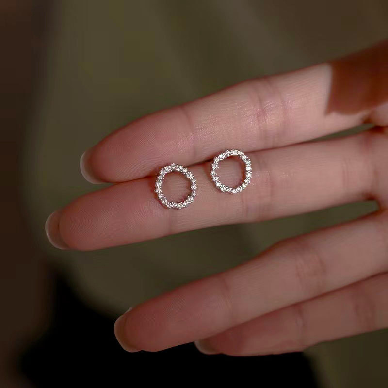 Niche Design Full-Crystal Circle Earrings Womens Simple And Elegant Style