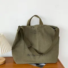 Crossbody Washed Canvas Thickened Handbag - Green - View 1