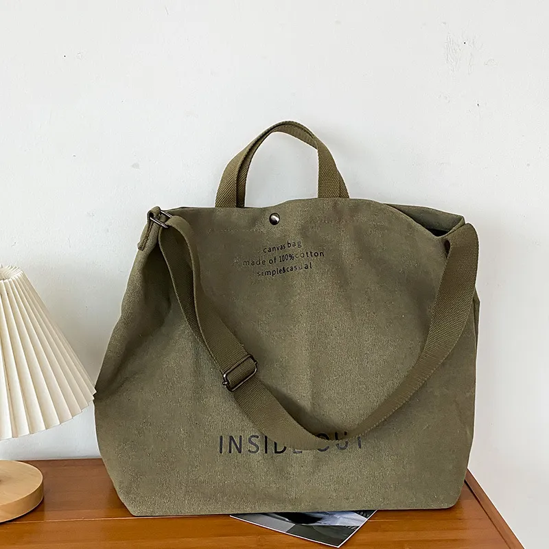 Crossbody Washed Canvas Thickened Handbag - Green