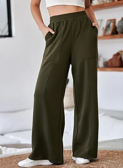Women's High Waist Loose Wide Legs Trousers Army Green - Shop at LoveMi