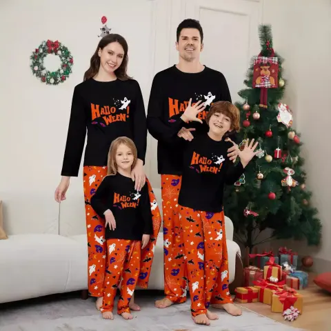 Parent-child Pajamas Long Sleeve Two-piece Set Eye Letter Printed