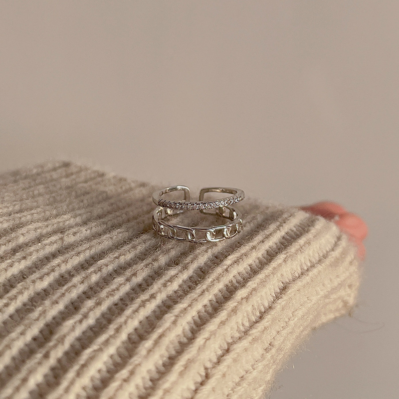 Double-layer Chain Diamond-studded Ring Summer New Elegant Row Diamond Ring For Women