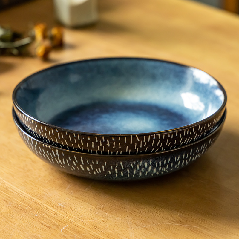 وعاء نودلز أرز بنقشة حلزون النهر السيراميكي - وعاء كبير منزلي للوجبات والشوربة