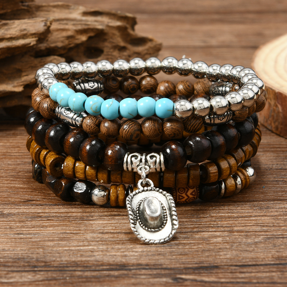 Comfort Elastic Turquoise Beaded Bracelet with Vintage U-Shape