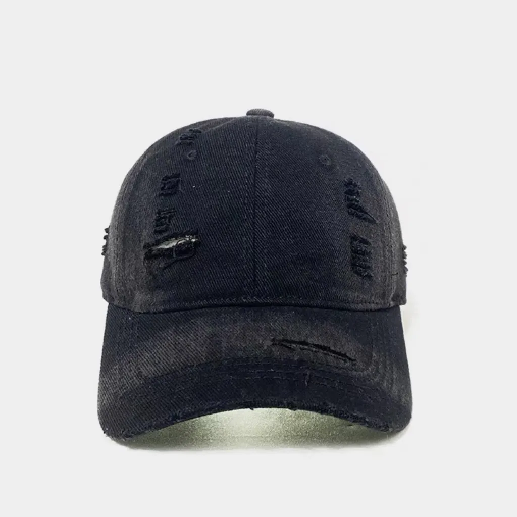 Washed Make Old Ripped Baseball Cap For Women - Black