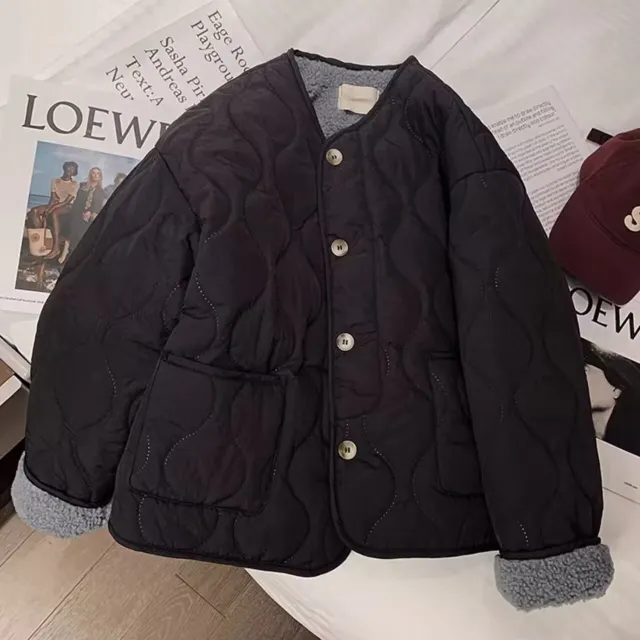 Lamb Fleece Cotton padded Jacket For Women In Winter Black - Shop at LoveMi