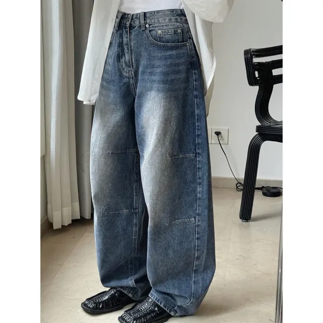 Loose fitting Wide leg Slim fit Women's Casual Pants Denim Blue - Shop at LoveMi
