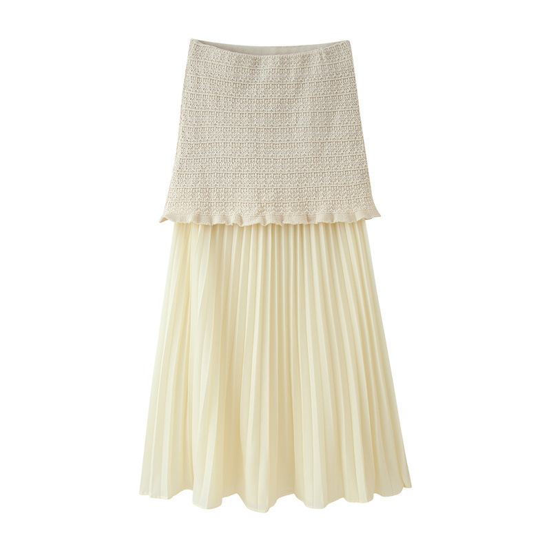 Strapless Straight Collar Stretch Knit Top And Skirt