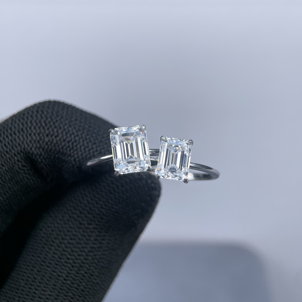 23-Carat Rectangular Beveled Moissanite 925-Silver Plain Band Diamond Ring