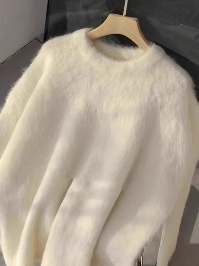 Fashion Mink Fur Pullover Sweater For Women Beige - Shop at LoveMi