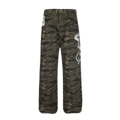 Casual All-match Camouflage Snake Year Limit Denim Paratrooper Pants - Brown - View 1