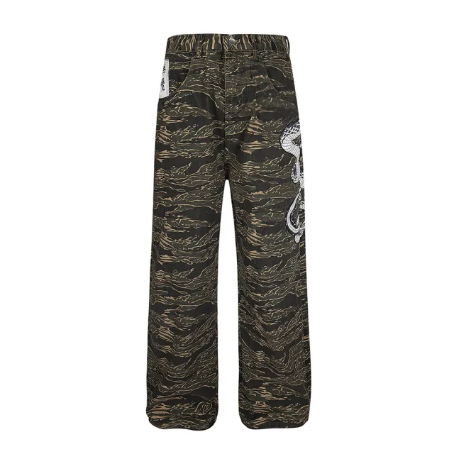 Casual All match Camouflage Snake Year Limit Denim Paratrooper Pants Brown - Shop at LoveMi