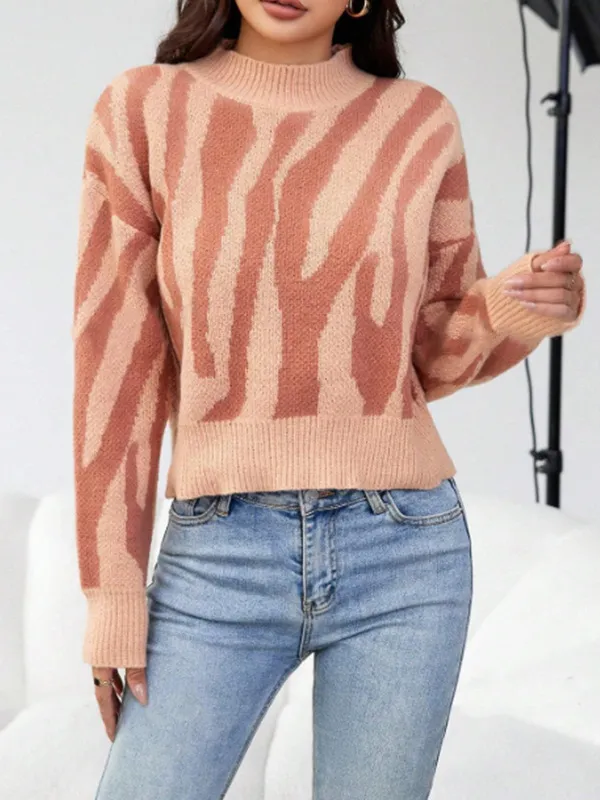 Jacquard Casual Sweater Loose Top For Women Pink - Shop at LoveMi