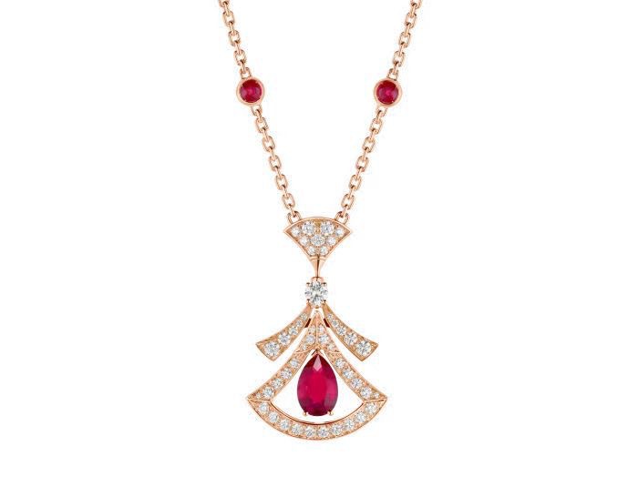 Fashionable All-match Pear-shaped Red And Blue Emerald Full Diamond Clavicle Chain