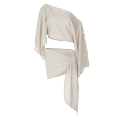 Vacation Style Fashion Off-shoulder Top Wrap Skirt Two-piece Set For Women - Apricot - View 1