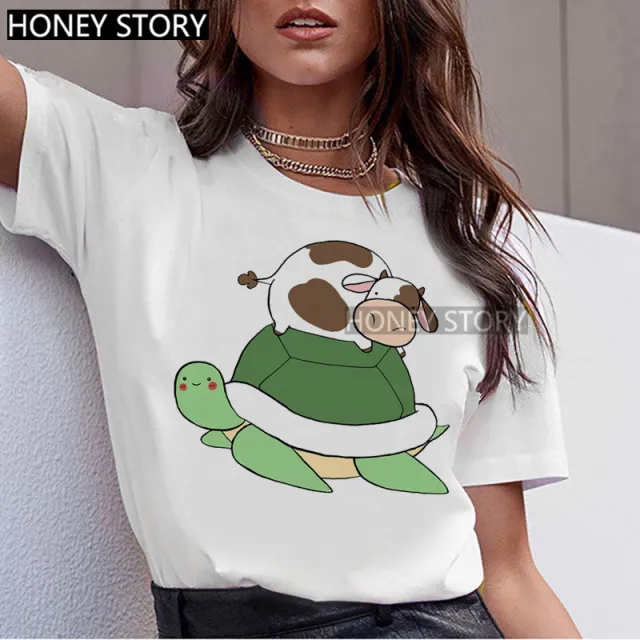 T shirt Animal Cute Pattern Round Neck White Short sleeve Top 24713 - Shop at LoveMi
