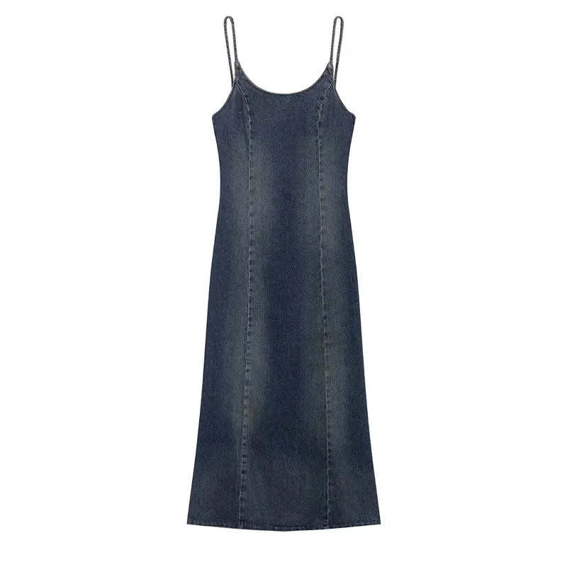 Women's Fashion Wash Effect Denim Dress - Blue