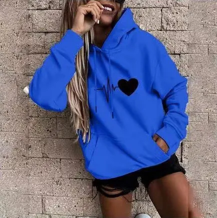 European And American Plus Velvet Hoodie Sweaters Women's Clothing Autumn Winter Coat Loose Blue - Shop at LoveMi