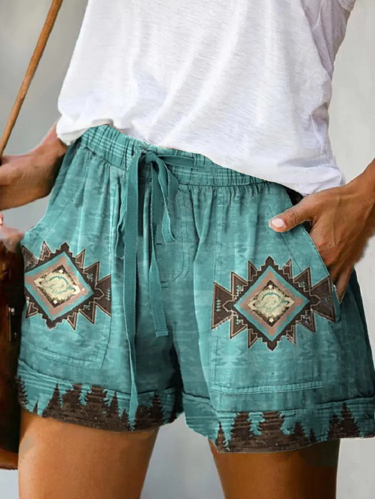 Women's Summer Lace-up Loose Shorts 3D Printing - Picture Colour 9-5Xl