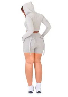 Women's Casual Tight Workwear With Pocket Sports Shorts Suit - Gray - View 1