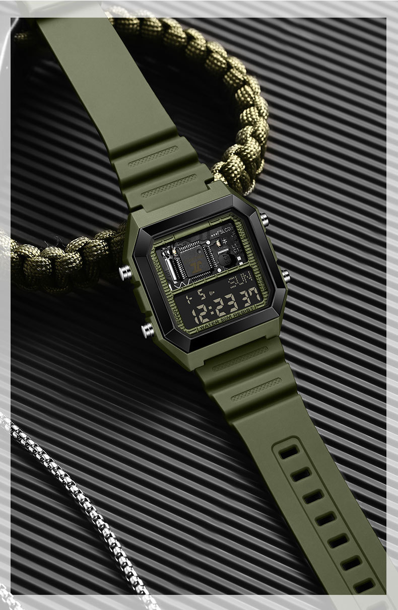 Sanda 6216 Square Waterproof Sports Digital watch for Men Students