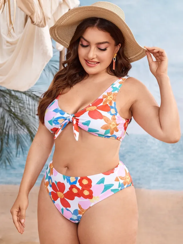 Women's Split Color Printing Plus Size Swimsuit - Shop at LoveMi