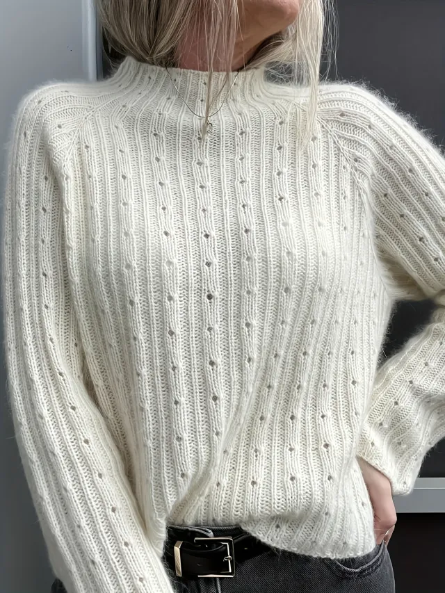 Laid back Style Hollow out Knitted Pullover With A Crew Neck Apricot - Shop at LoveMi