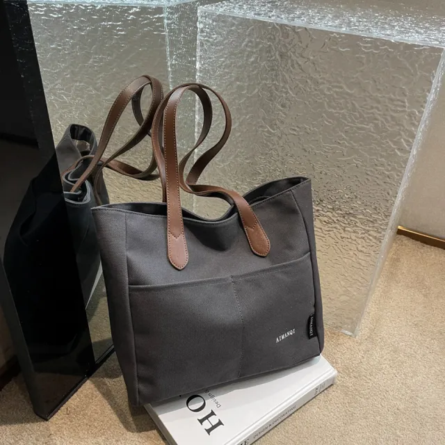 Large Capacity Handbag Canvas Texture Niche Shoulder Tote Bag Black - Shop at LoveMi