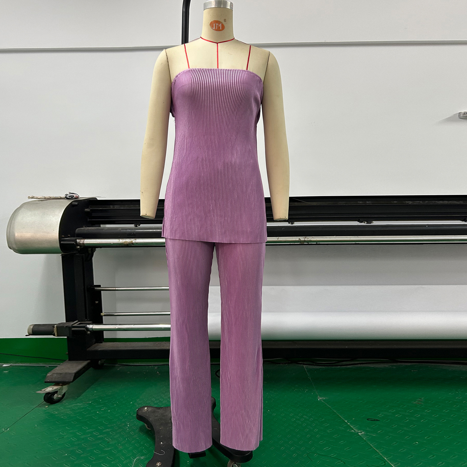 Slim Top Casual Trousers Solid Color Two piece Set Purple - Shop at LoveMi