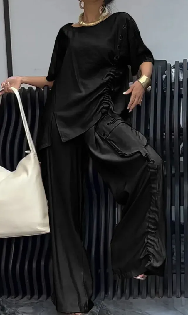 Summer New Fashion Casual Women's Round Neck T shirt And Trousers Two piece Set Black - Shop at LoveMi